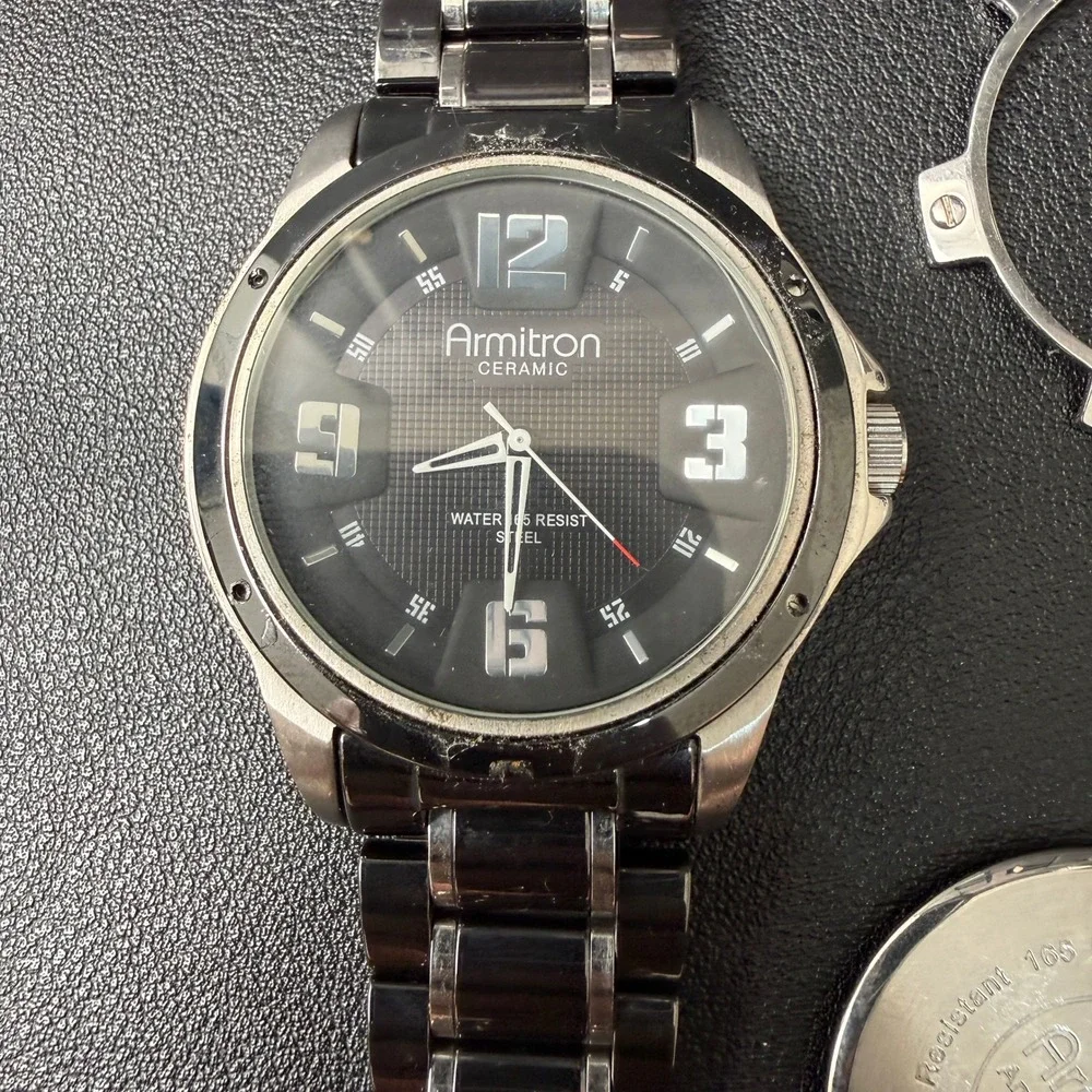 Armitron‎ 20/4718SV Men's Black Dial Analog Bracelet Watch WORKING FOR PARTS